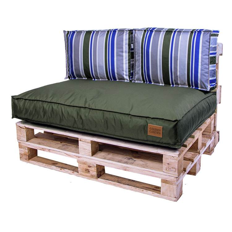 Paletové sedenie Golden Garden GG80 - podsedák a vankúš 120cm x 80cm x 15cm penový granulát olivová s pásmi 1